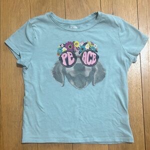 Old Navy girl 10-12 Blueish grey Graphic T-Shirt with Peace Design